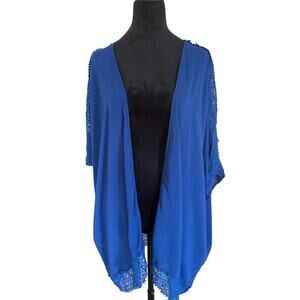 Love Cameron Plus 1X Blue Kimono Cardigan – Crochet Trim Festival Layer